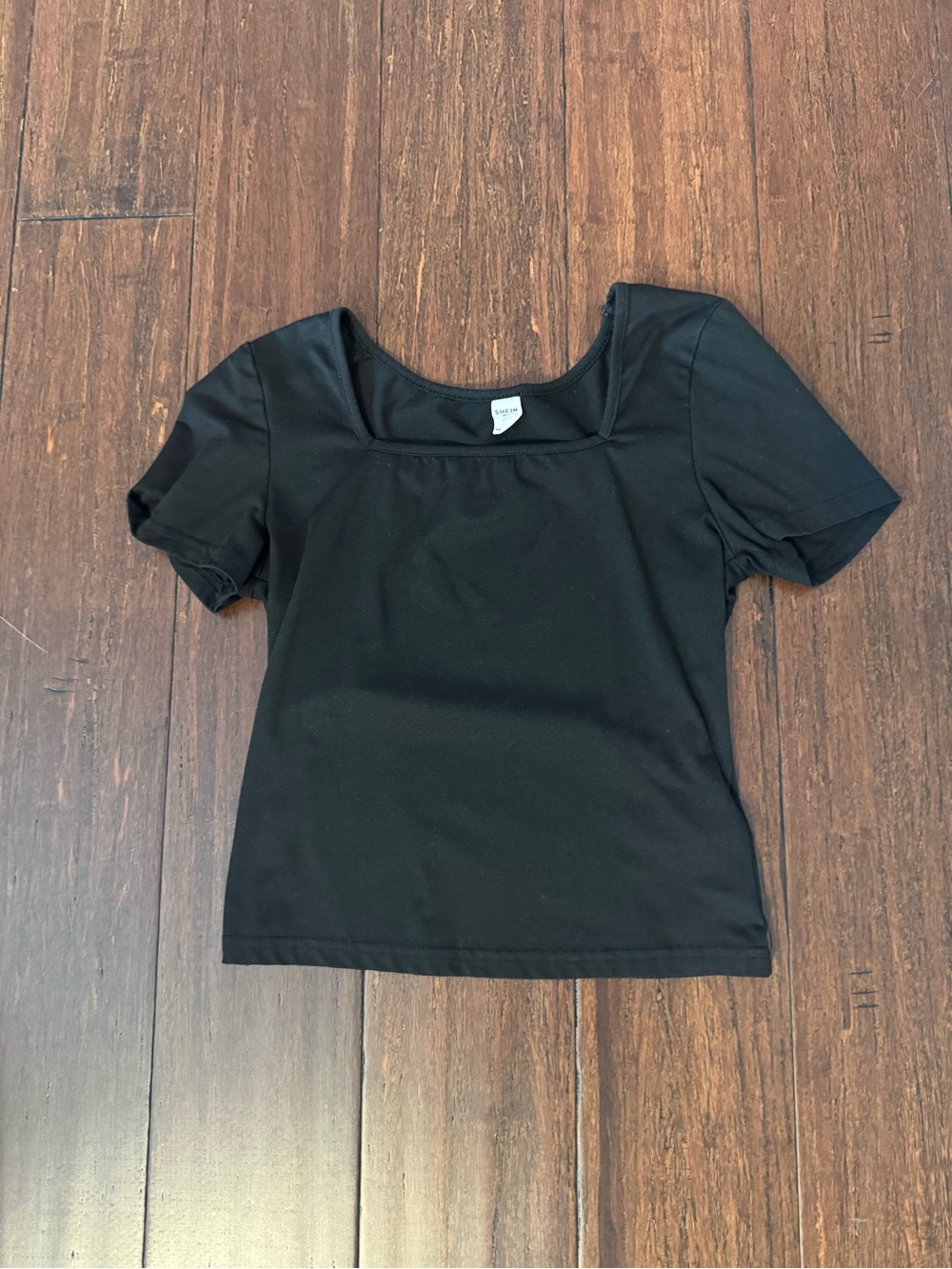 SHEIN Black Square Neck Short Sleeve Top